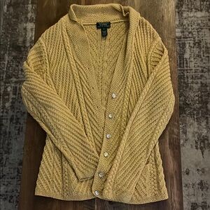 Ralph Lauren Yellow Cable Knit Cardigan Sweater